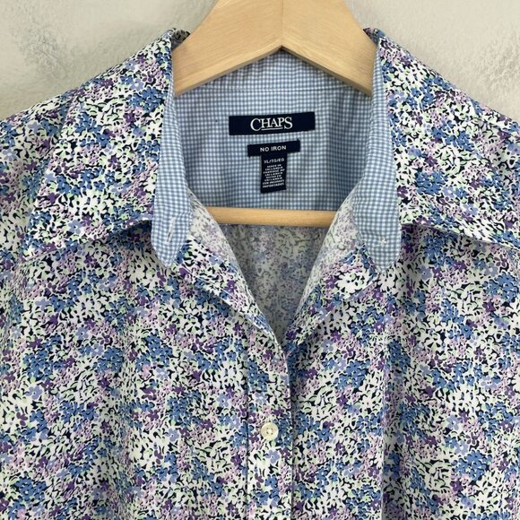 Chaps Womens XL No Iron Button Up Shirt Floral Long Sleeve Blouse Top - Picture 9 of 11